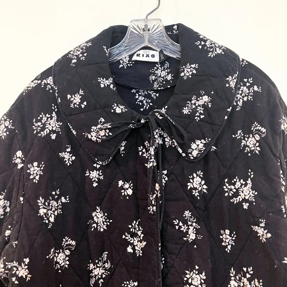 RIXO Cleo Quilted Black Floral Collared Bohemian Designer Longline Long Coat XL - Picture 6 of 11